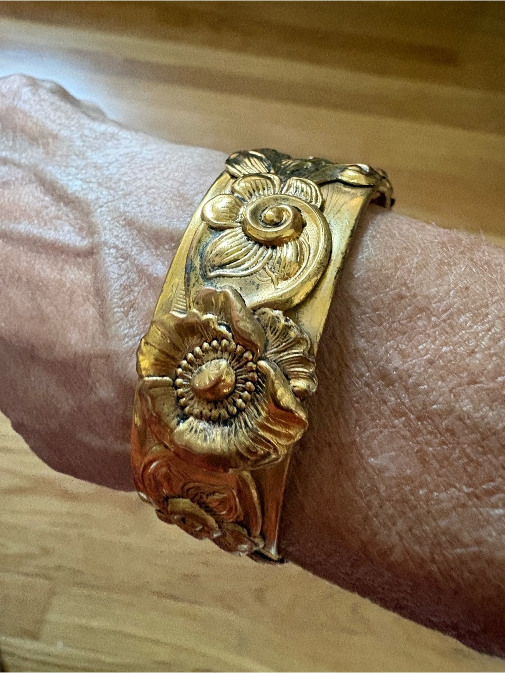Antique Repousse Brass Cuff Bracelet